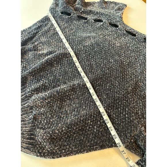 POL Women's Small Asymmetrical Large Chunky Knit Sweater Velvet Blue Gray - Picture 9 of 12